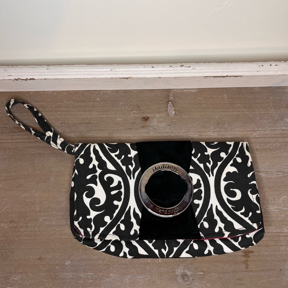 Madison Handbags Made In Usa Paisley Canvas Clutch Bag Wristlet Velvet B/W